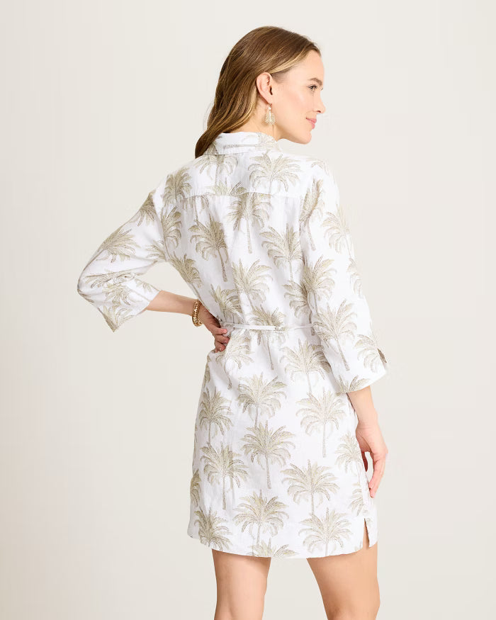 Two Palms Palm Banks 3/4 Sleeve Linen Shift Dress