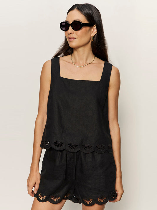 Almost There Linen Black Top