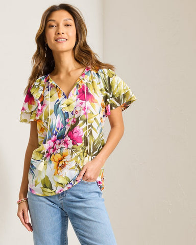 TOMMY BAHAMA - Verde Blooms Flutter-Sleeve Top
