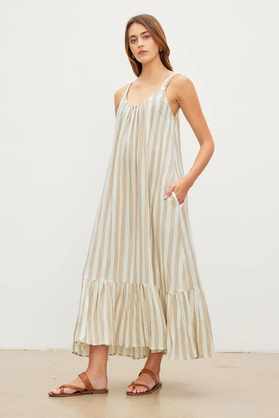 VELVET  Meradith Striped Linen Maxi Dress
