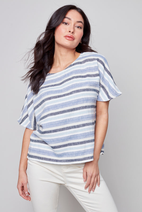 CHARLIE B Striped Bell Sleeve Top